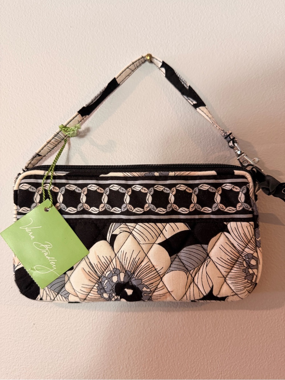 Vera Bradley Black & Cream Floral Quilted Wristlet
